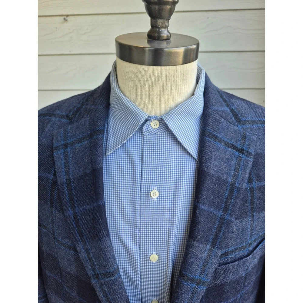 Lauren Ralph Lauren Mens 48 L Blue Plaid Tweed Wool Blazer Sport Coat Jacket